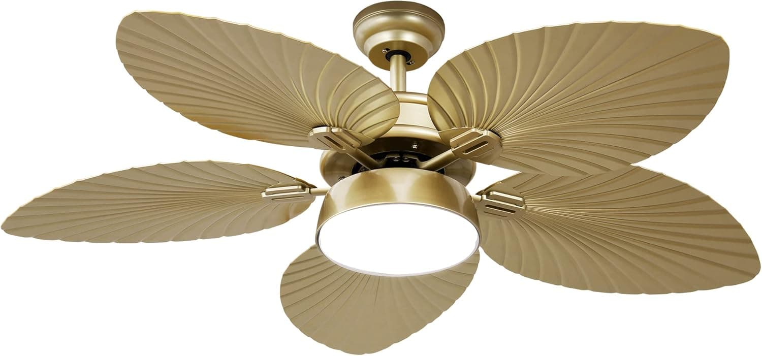 YITAHOME Tropical Ceiling Fans with Light and Remote, 52 Inch Fan Light with Memory Function, Lights Colors Changing, Quiet Motor, Timer, Palm Leaf Blades for Outdoor/Indoor - Gold