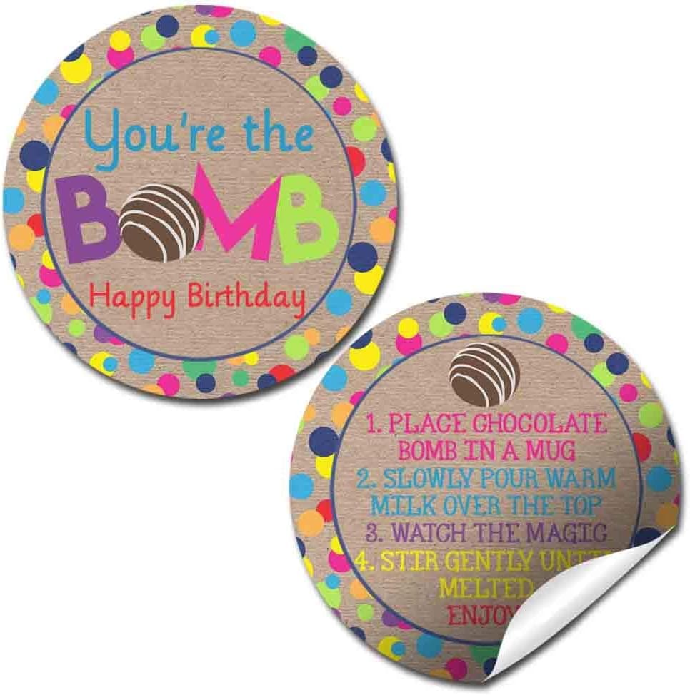 You're The Bomb Polka Dots On Kraft Happy Birthday Hot Cocoa Bomb Sticker Labels, Total of 40 2" Circle Stickers (20 sets of 2) by AmandaCreation