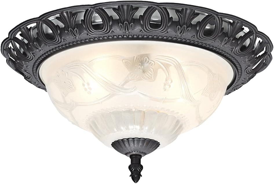 Traditional Dark Bronze Flush Mounted Ceiling Light with Floral Glass By Haysom Interiors