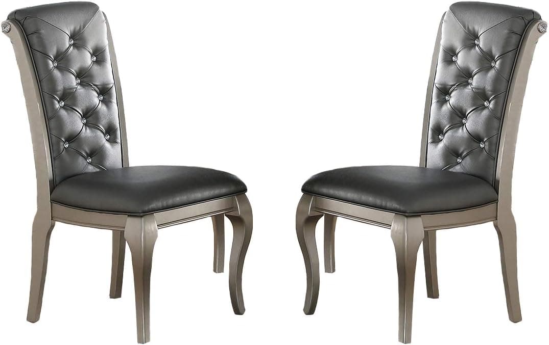 Poundex Liboria 2 Antique Silver Rubber Wood Dining Chairs, Multi