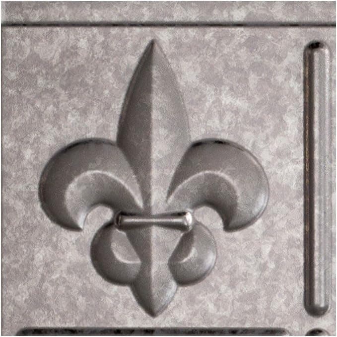 FASÄDE Fleur de Lis Decorative Vinyl Backsplash Panel in Galvanized Steel (6X6 Inch Sample)
