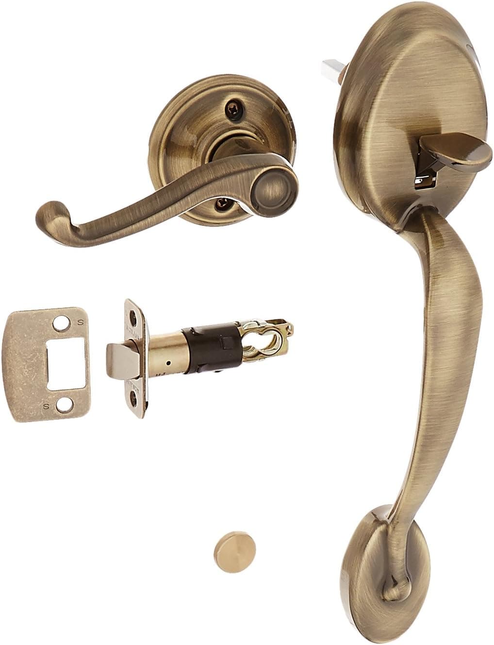 Schlage FE285PLY609FLALH Antique Brass Plymouth Lower Handleset for Electronic Keypad with Flair Interior Left Handed Lever