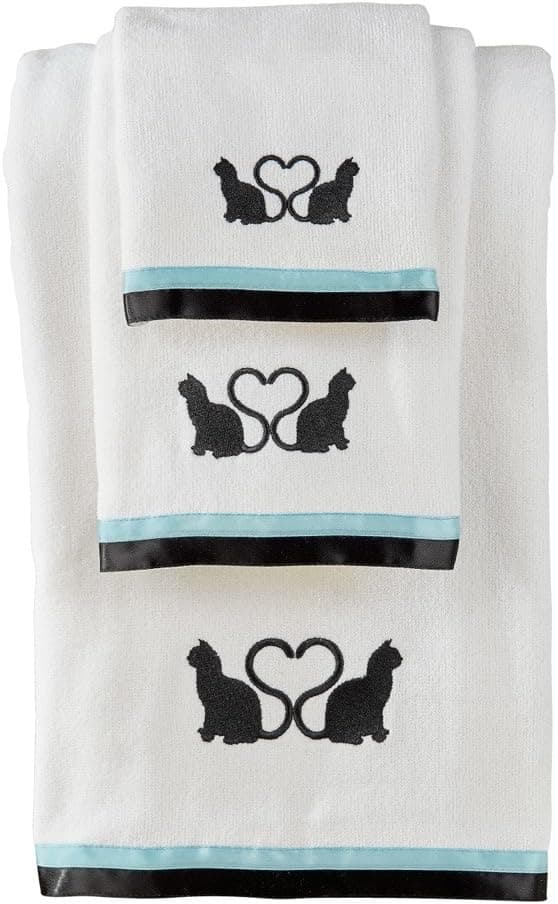 Watching Cats Embroidered Towel 3 Piece Set, Washcloth, Hand towel, and Bath Towel