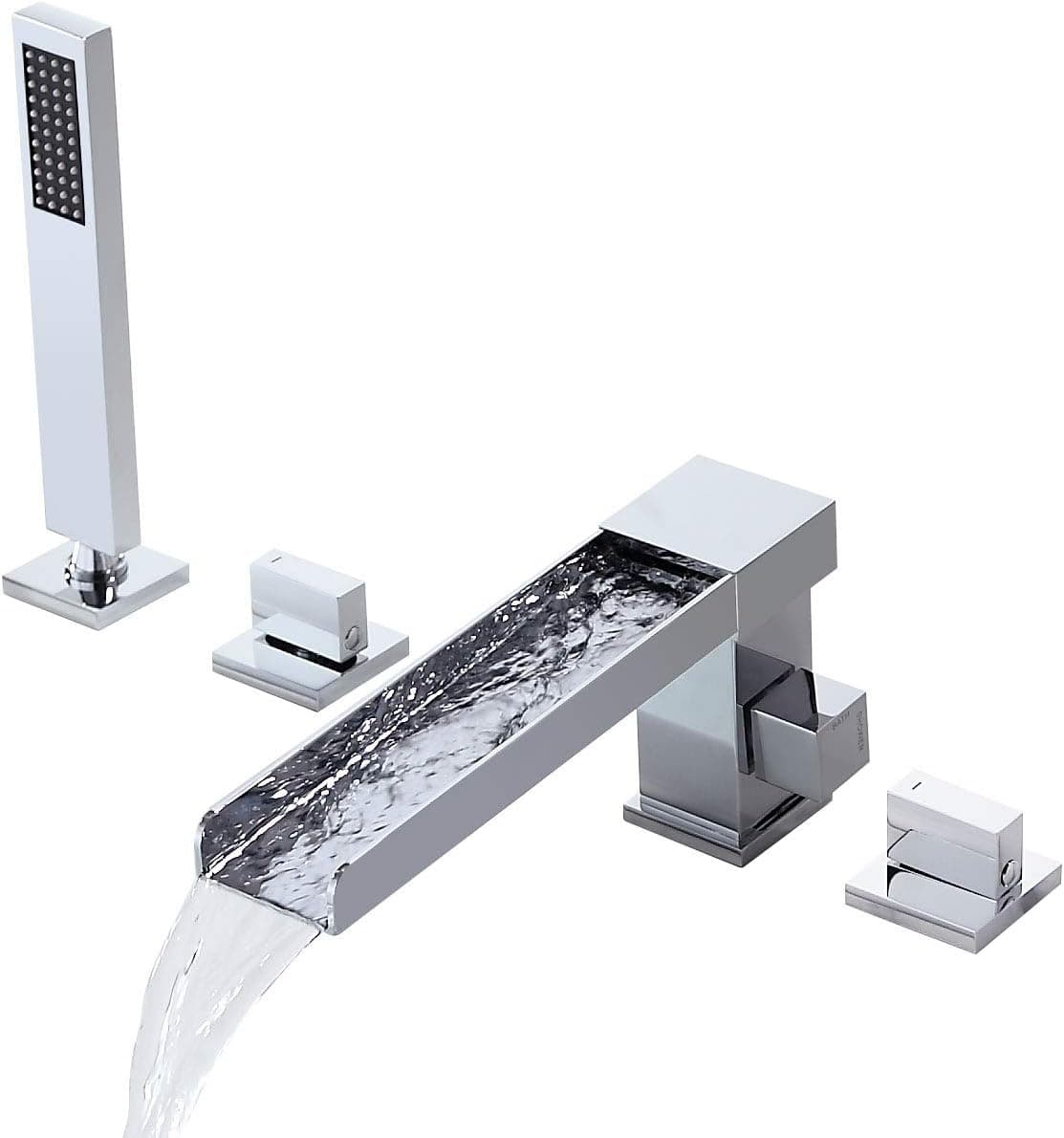 JinYuZe New Roman 4-Hole Tub Filler Faucet with Handheld Shower Hot/Cold Water Widespread Tub Faucet,Chrome
