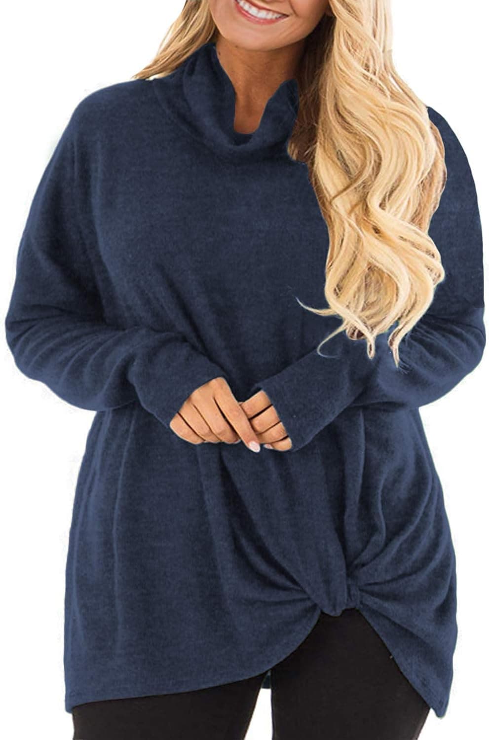 DOLNINE Womens Plus Size Tops Long Sleeve Knotted T-Shirts Loose Tunics Blouses