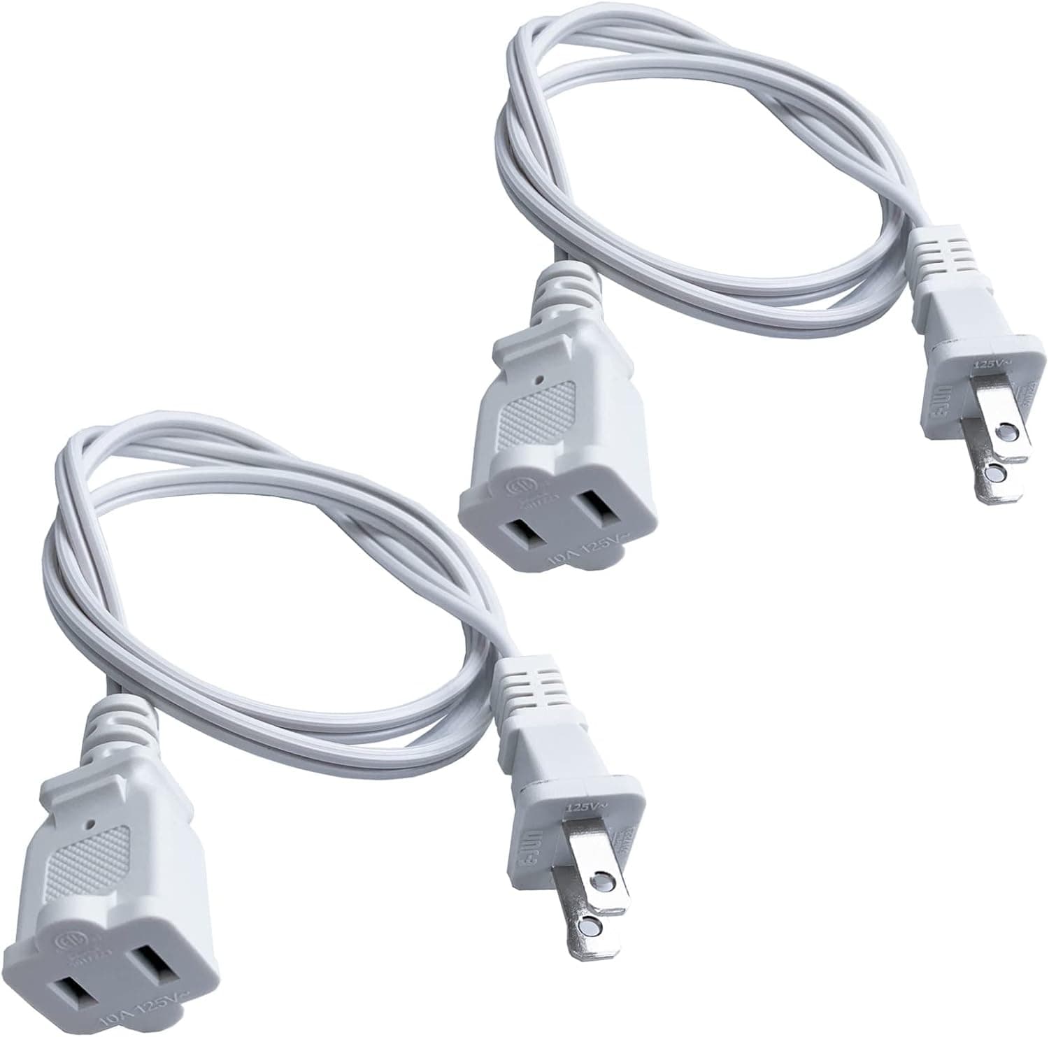 3 FT Extension Cord, White Short Extension Cord for Indoor, Polarized US Two Prong Male-Female Extension Power Cord Cable, 18AWG NEMA 5-15P to NEMA 5-15R 2 Pack