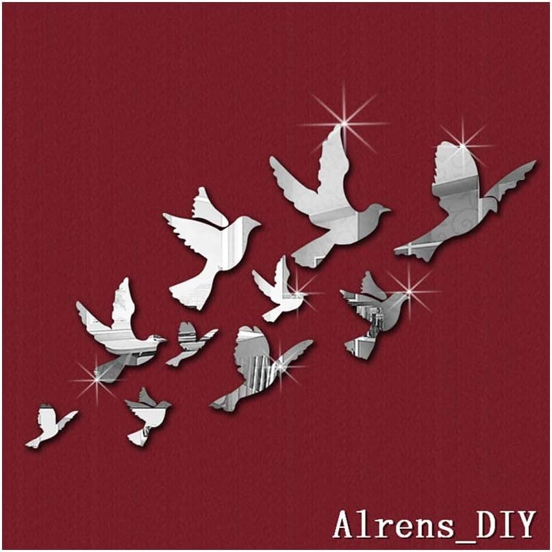 Alrens_DIY(TM) 10pcs Flying Birds Mirror Surface Crystal Wall Stickers DIY Acrylic 3D Home Decal Living Room Murals Wall Paper Decor adesivo de Parede Gift