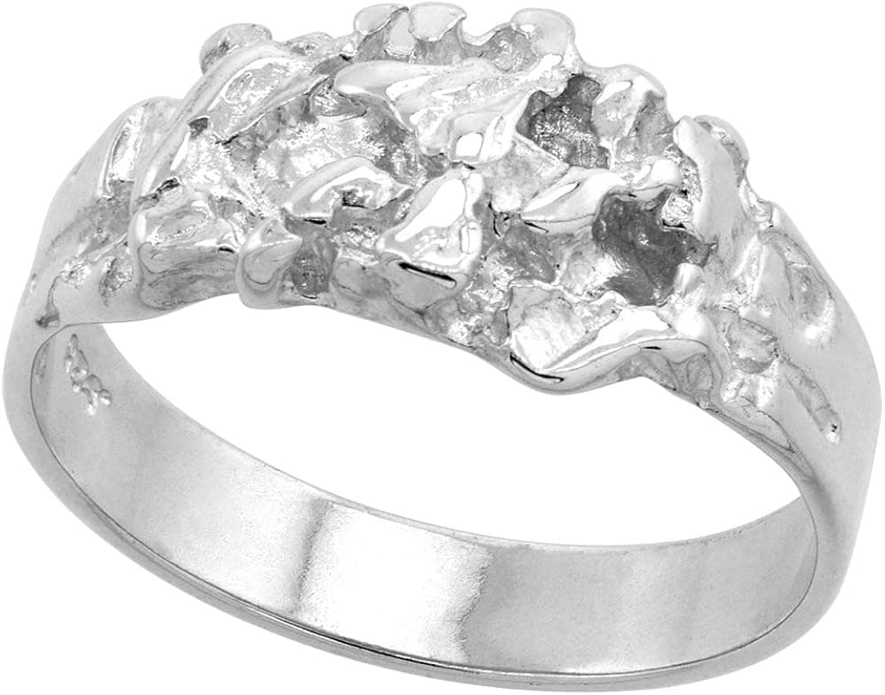 7/16 inch Sterling Silver Nugget Ring for Men Polished Finish, Sizes 8-13
