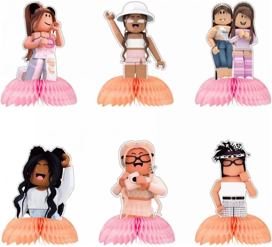 AICHENGZI 6pcs Girl Game Party Table Centerpieces Girl Birthday Table Toppers Centerpiece Honeycomb Party Favors