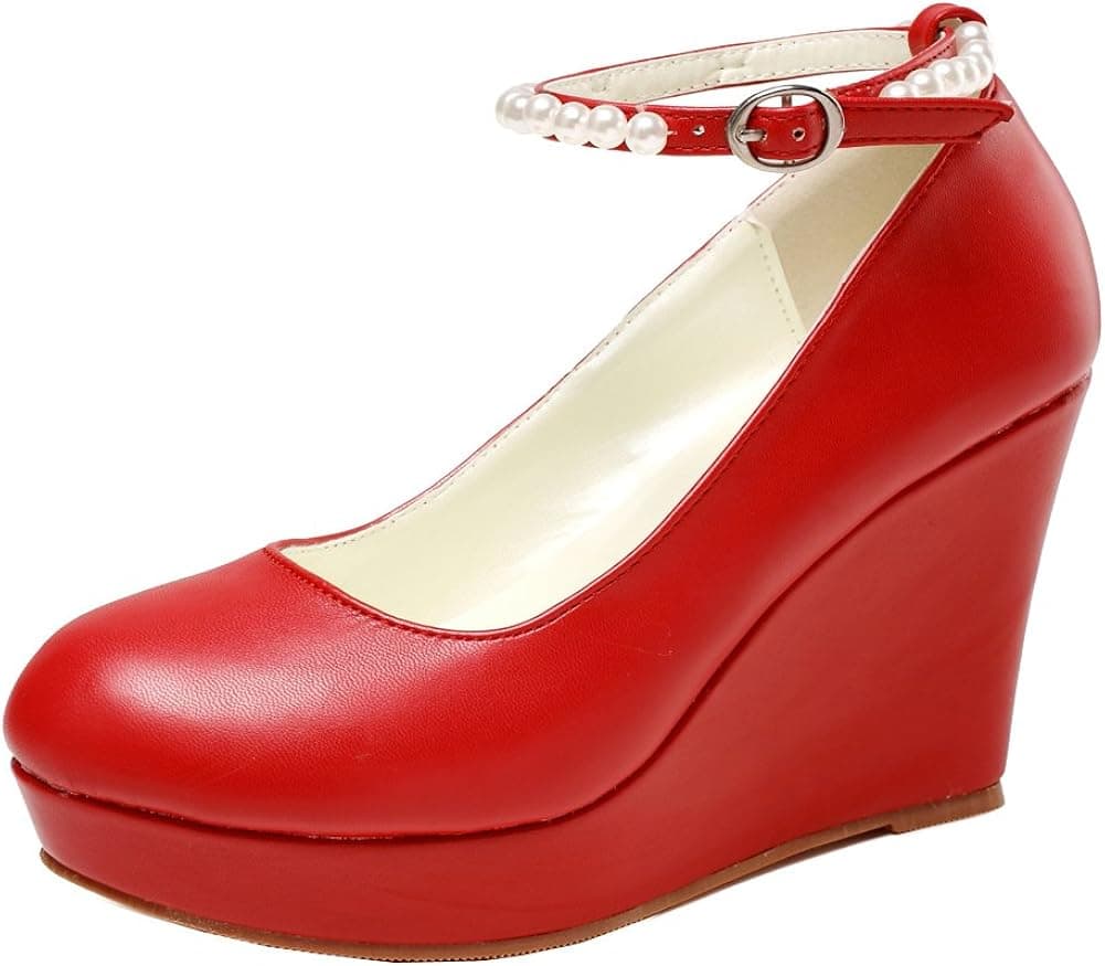 getmorebeauty Women's Wedge Mary Jane Diamonds Party Dress High Heel