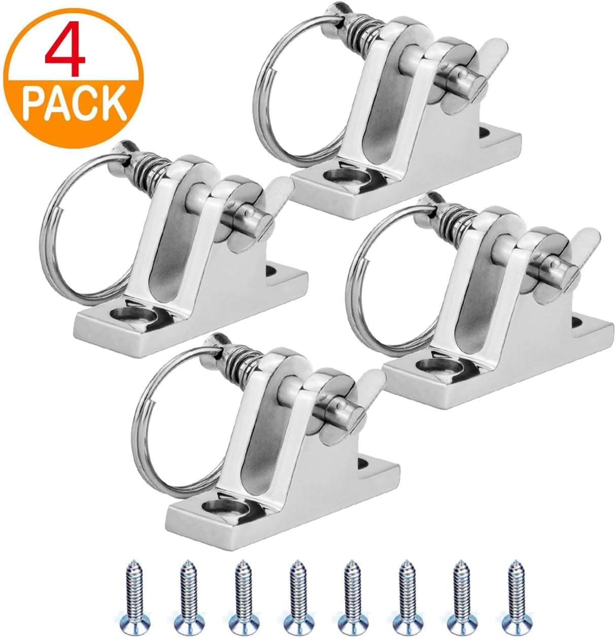 Genleas 4 Packs Stainless Steel Tools Bimini Top Fitting 90°Deck Hinge with Pin and Ring/Boat Quick Release Pin with Lanyard