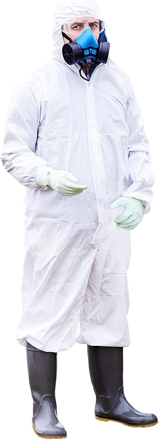 EZGOODZ Disposable Coveralls with Hood, Elastic Wrists & Ankles. White Waterproof Microporous Full Body Suits