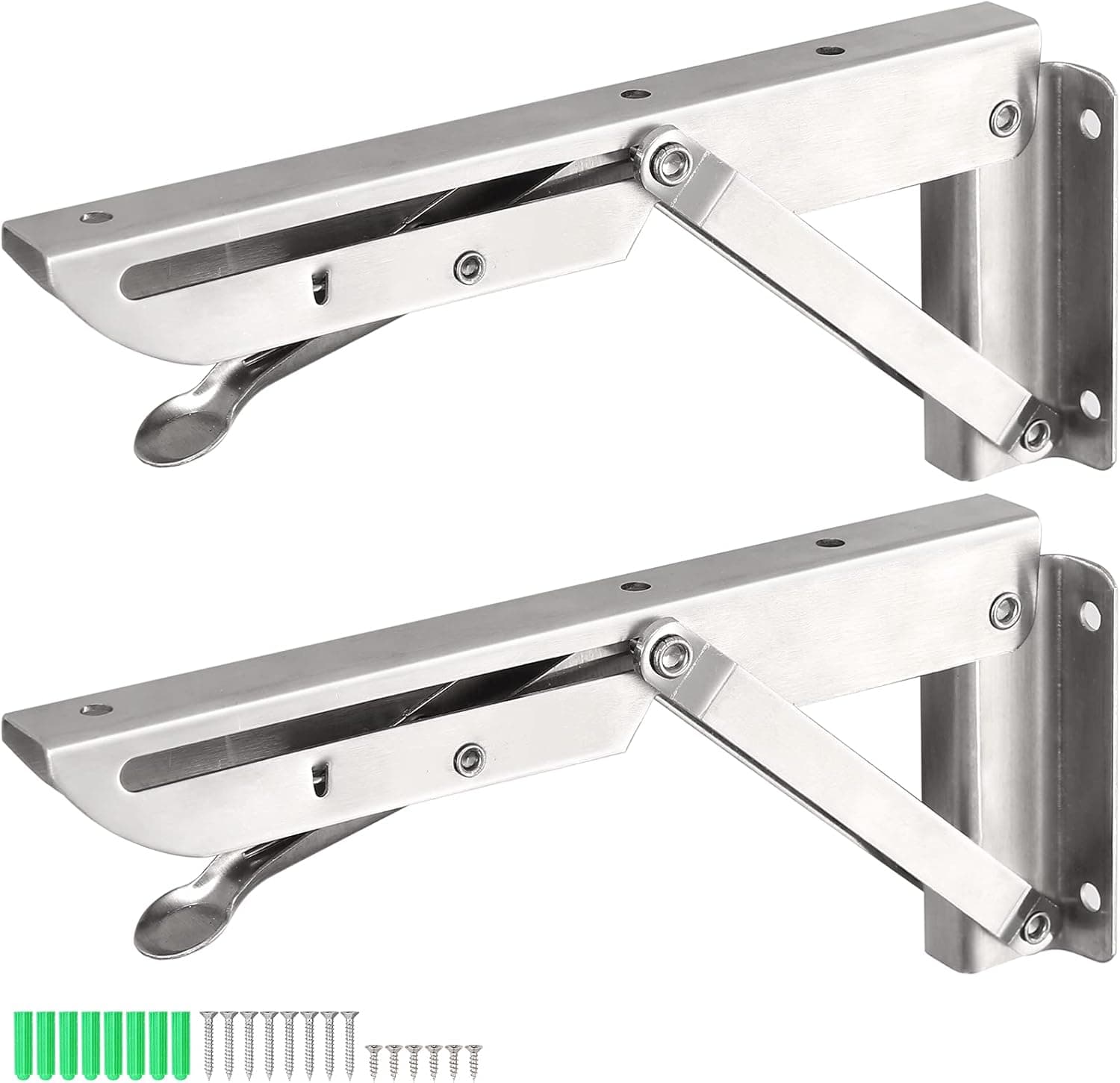 8Inch Folding Shelf Brackets,Justech 2pcs Heavy Duty Stainless Steel Shelf Bracket for Bench Table,Folding Brackets Wall Mounted Space Saving
