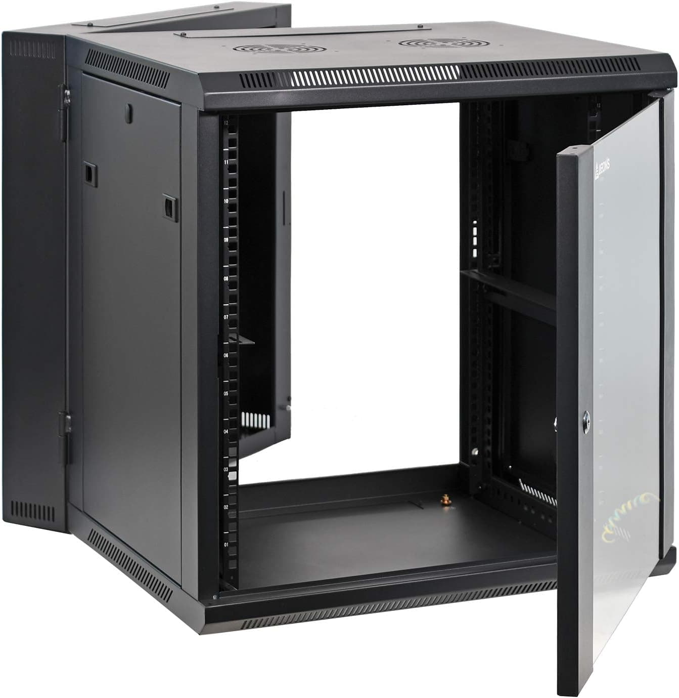 Aeons 12U Signature Double Section Wall Mount 19-inch Networking IT Cabinet Enclosure Hinged Swing Out 24-inch Depth Glass Door (Fully Assembled)