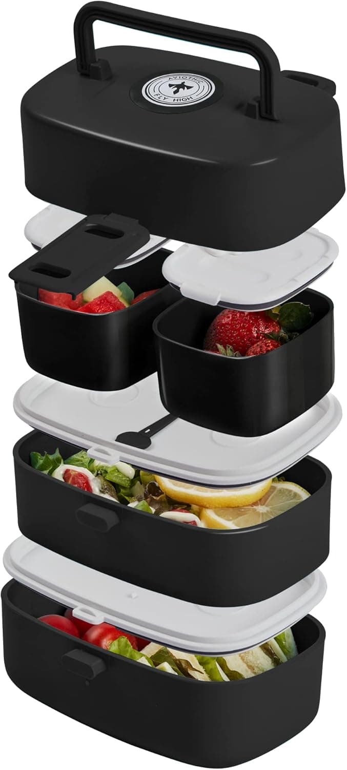 AVIOTHIC® Stackable Lunch Box For Kids Toddlers School | Snack Portion Control Bento Box For Adults | Leakproof, Microwavable And Dishwashers Safe Bento Box | Compact Snack Box For Traveling (Matte)