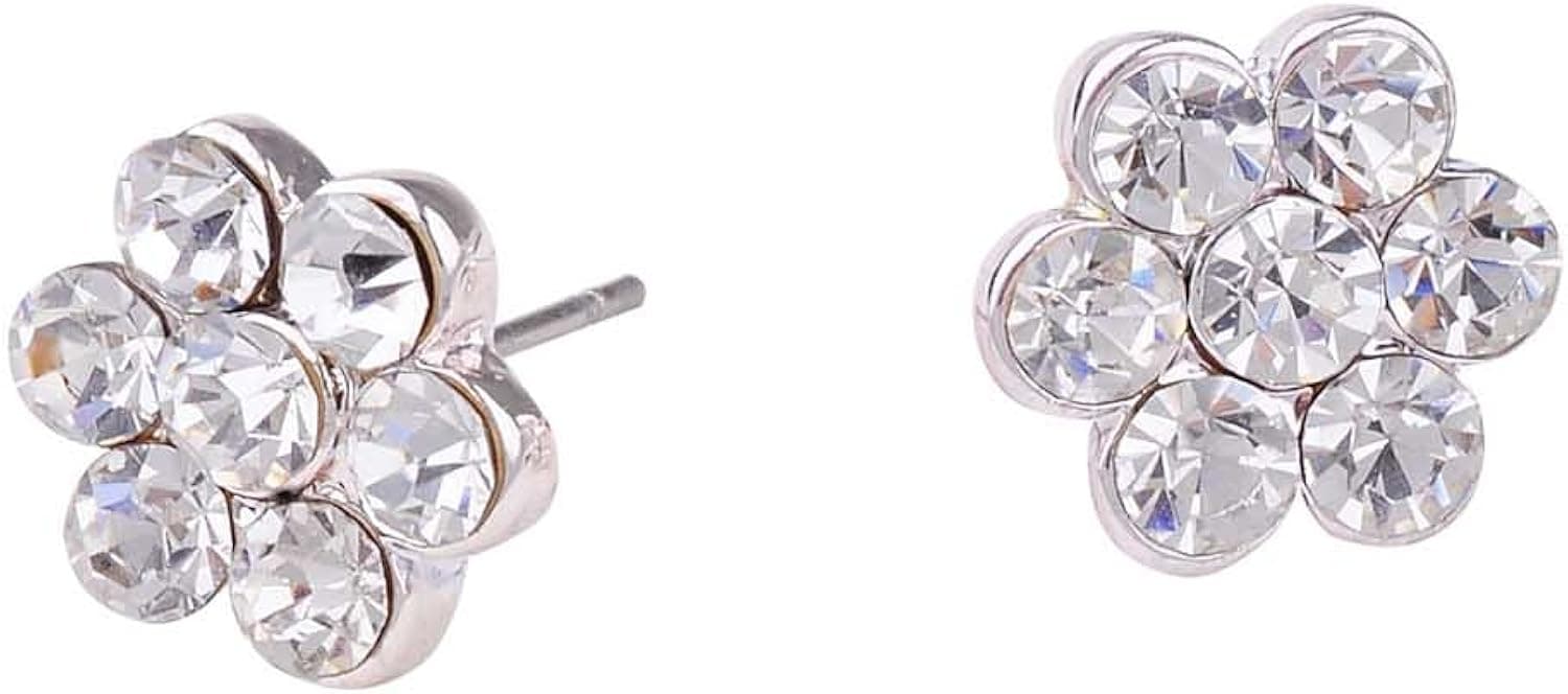 Topwholesalejewel Bridal Earrings Womens Silver Crystal Small Flower Stud Earring