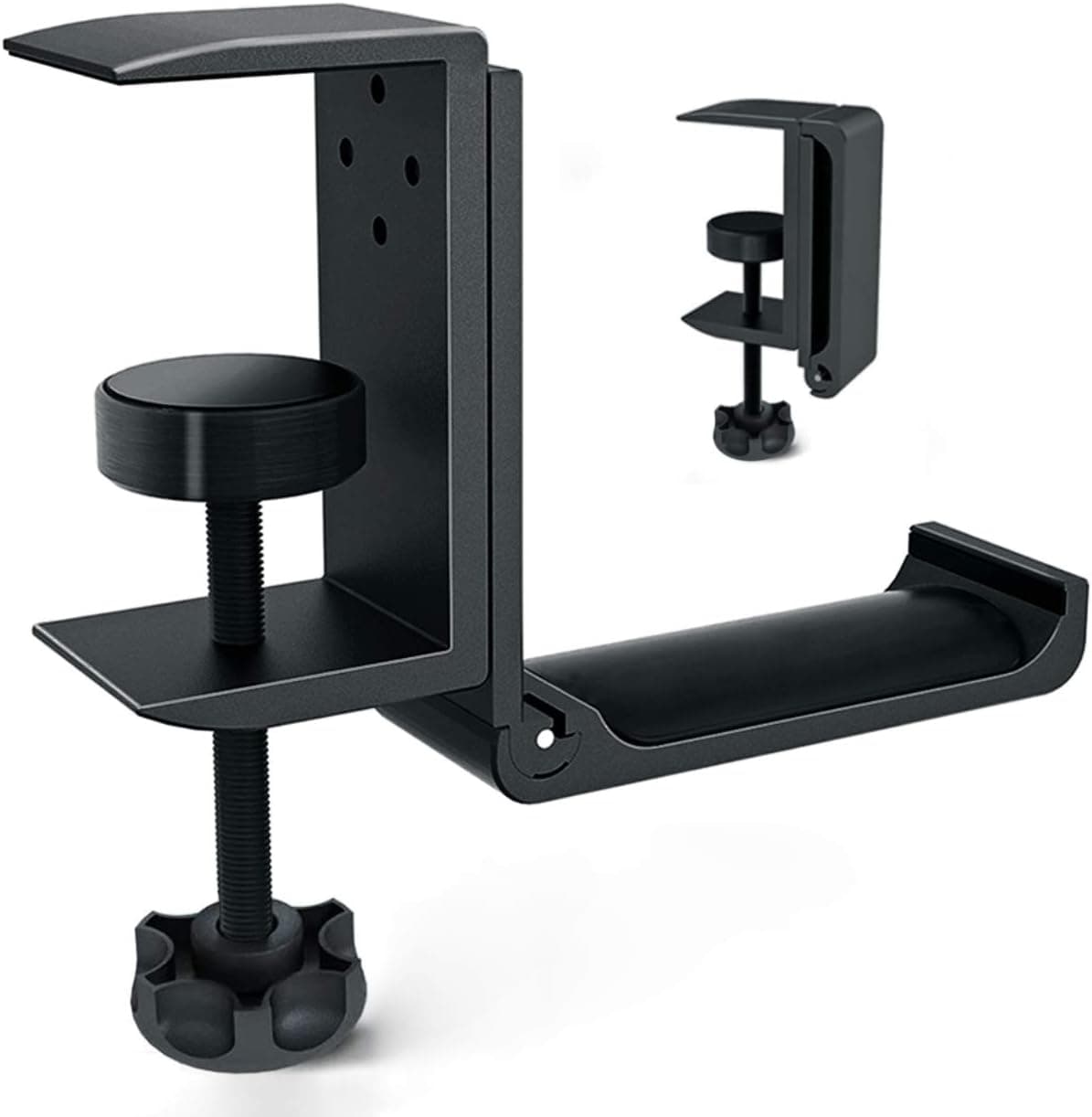 Gaming Headphone Stand Holder Hook Mount,Foldable Headset Hanger Earphone Rack with Adjustable & Rotating Arm Clamp,Under Desk Design for All Headphone (Black)