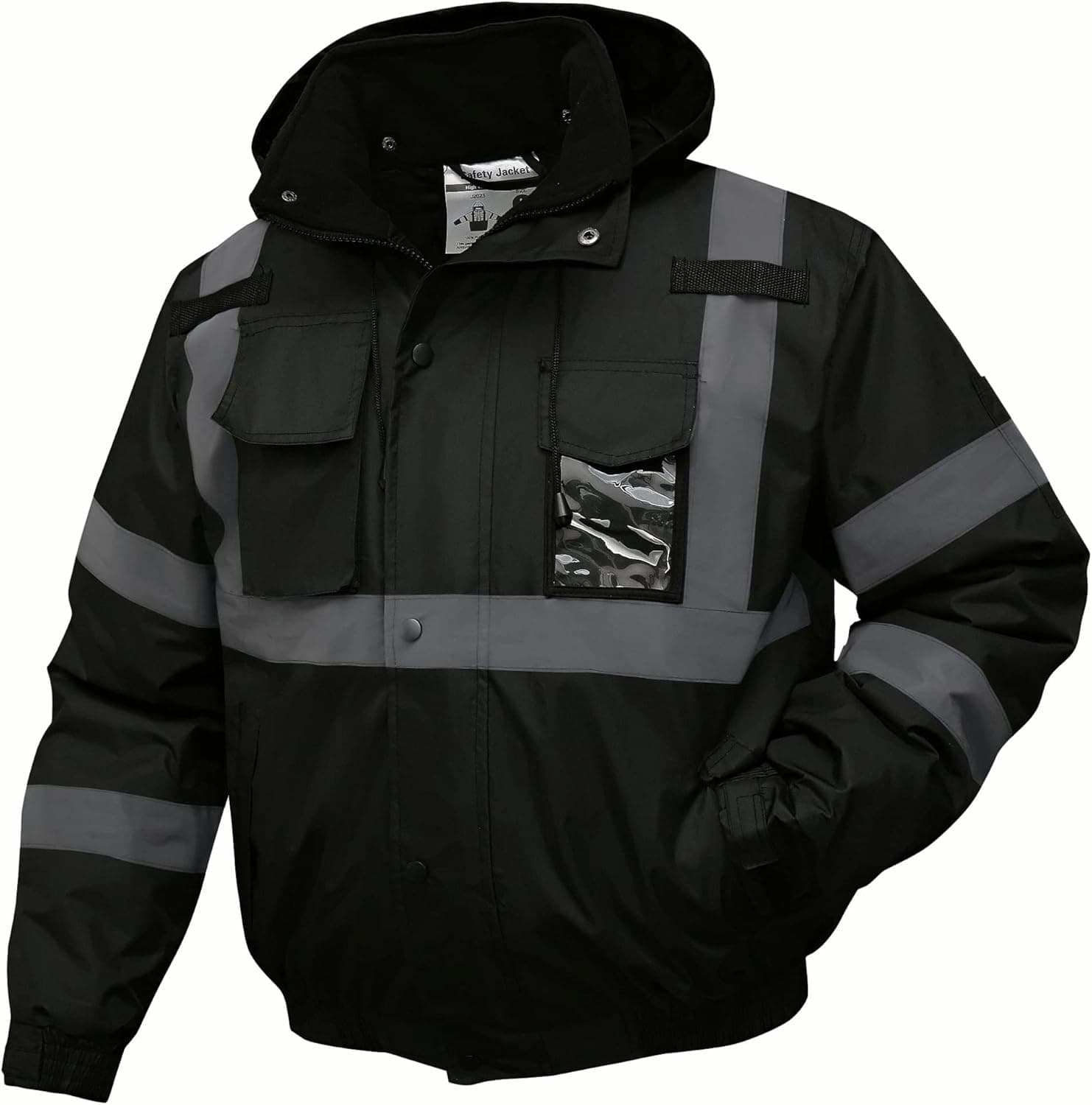 SKSAFETY High Visibility Reflective Jackets for Men, Waterproof Safety Jacket for Men with Pockets, Black Work Construction Coats for Winter Cold Weather,Medium, 1 Pack