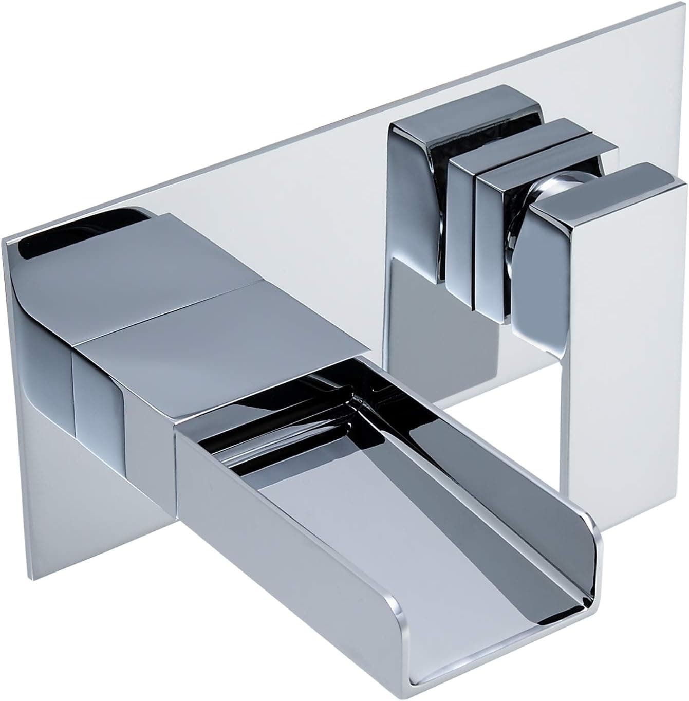 KunMai Waterfall Wall Mount 2 Hole Bathroom Sink Faucet in Chrome,Rough-in Valve Included