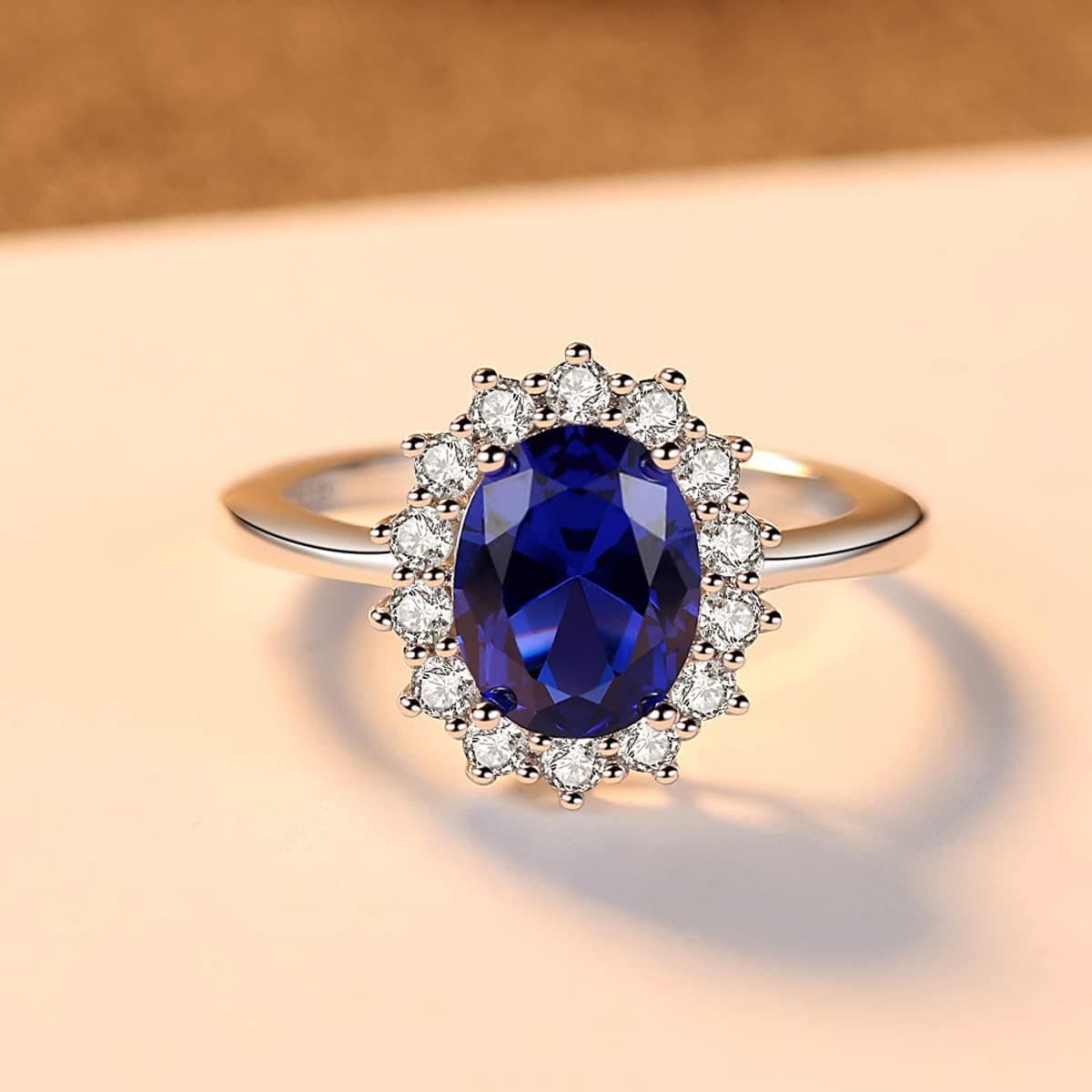 OPJUHGYHD Sterling Silver 9.25 Princess Diana Oval Cubic Zirconia Round Ring Size 8