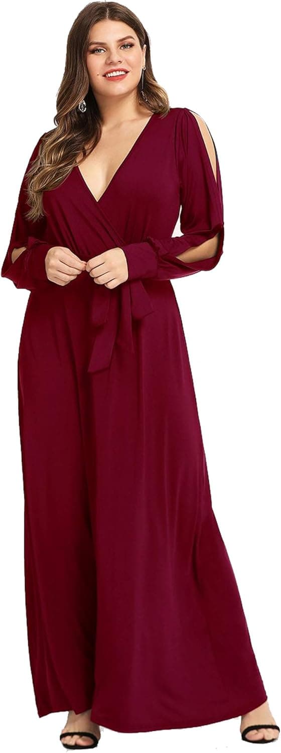 ESPRLIA Women's Empire Waist Long Split Sleeve Plus Size Maxi Casual Dress