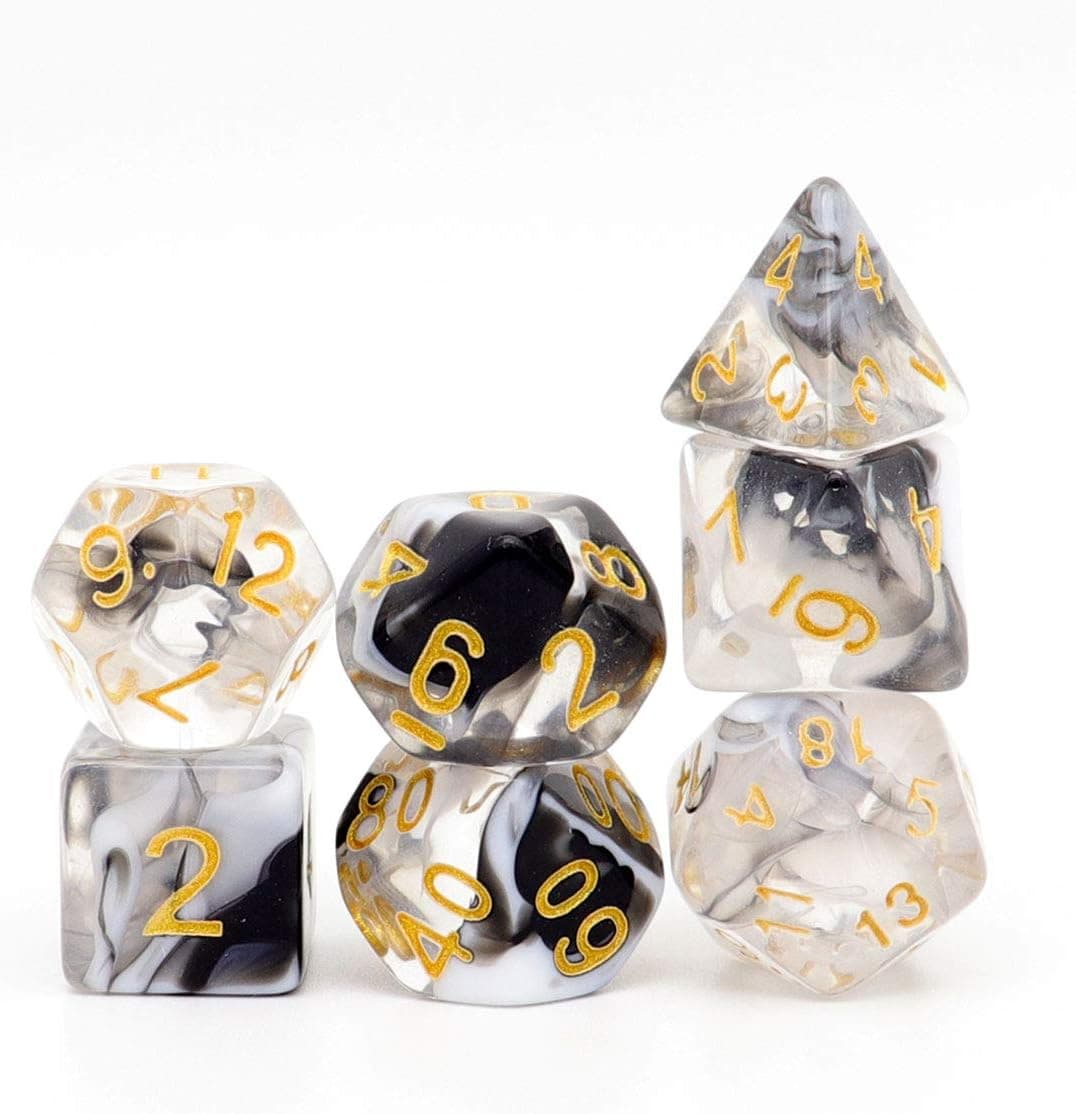 Haxtec Swirl DND Dice Set Polyhedral D&D Dice for RPGs-Smoke White Clear