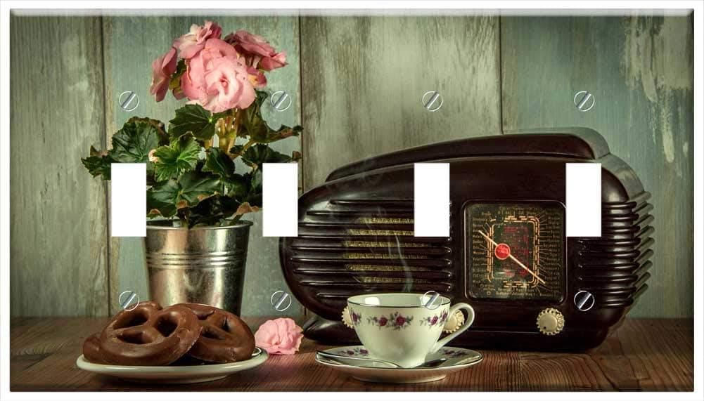 Switch Plate 4 Gang Toggle - Vintage Retro Radio An Antique Museum Still Life