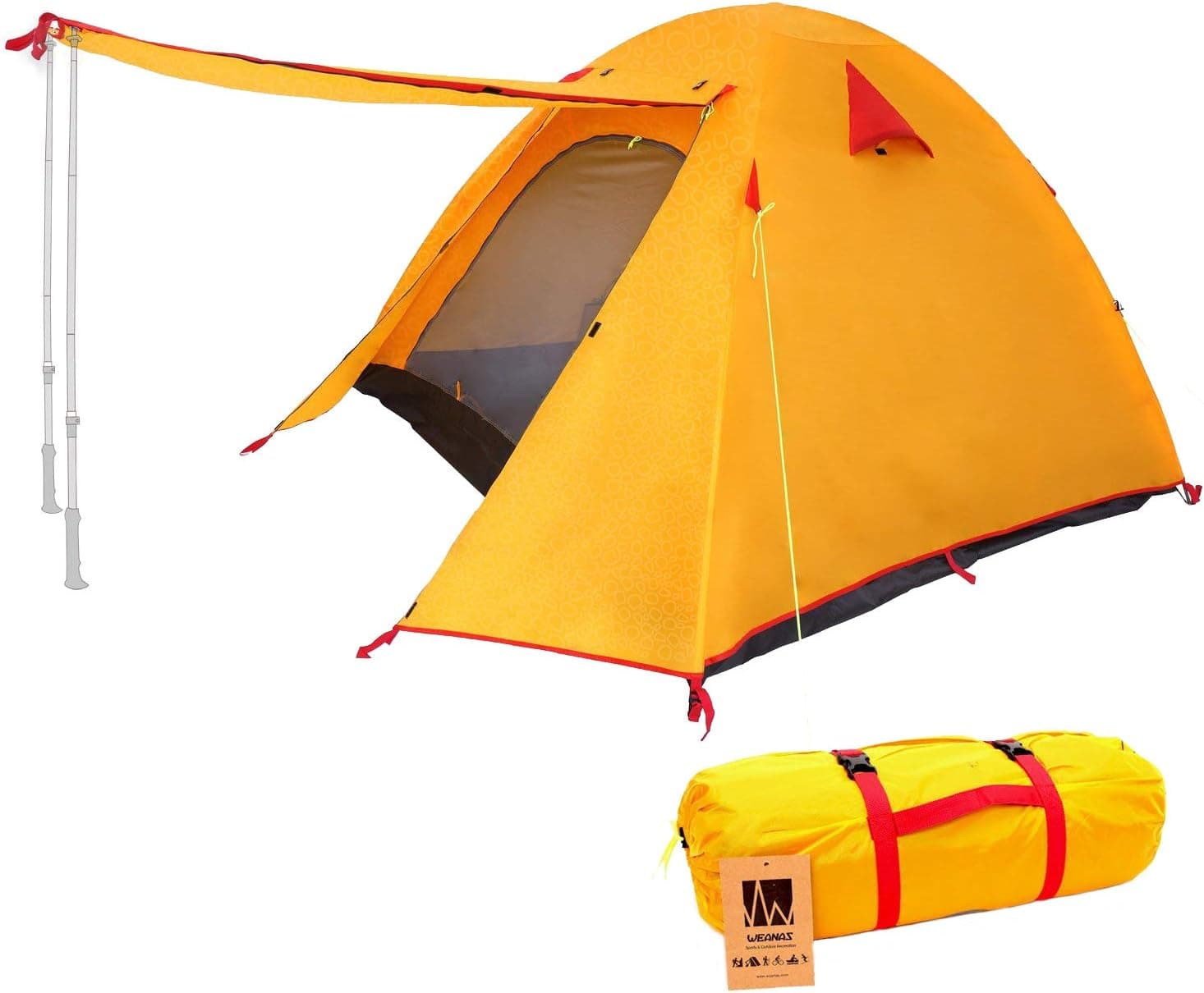 Weanas Professional Backpacking Tent 2 3 4 Person 3 Season Weatherproof Double Layer Large Space Aluminum Rod for Outdoor Family Camping Hunting Hiking Adventure Travel (Orange, 1-2 Person)