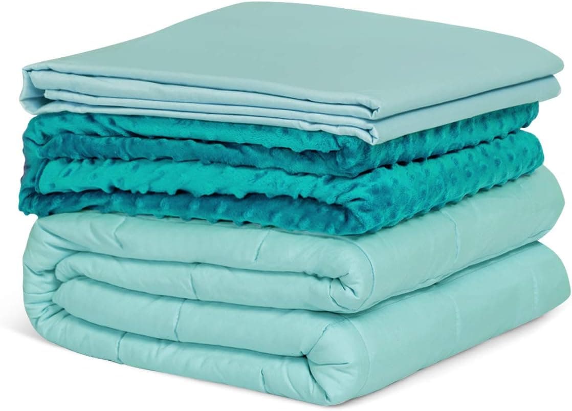 Giantex Weighted Blanket with Duvet Covers, Hot and Cold Duvet Cover Set, 60" x 80" | 15lbs, Cozy Heavy Blanket with Premium Glass Beads, Weighted Blanket for Hot and Cold Sleepers (Green)