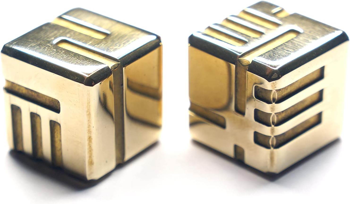 AKO DICE I - Brass - Custom Metal dice Version 1 by AKO Dice. 16mm D6 Game dice with Redesign Concept.