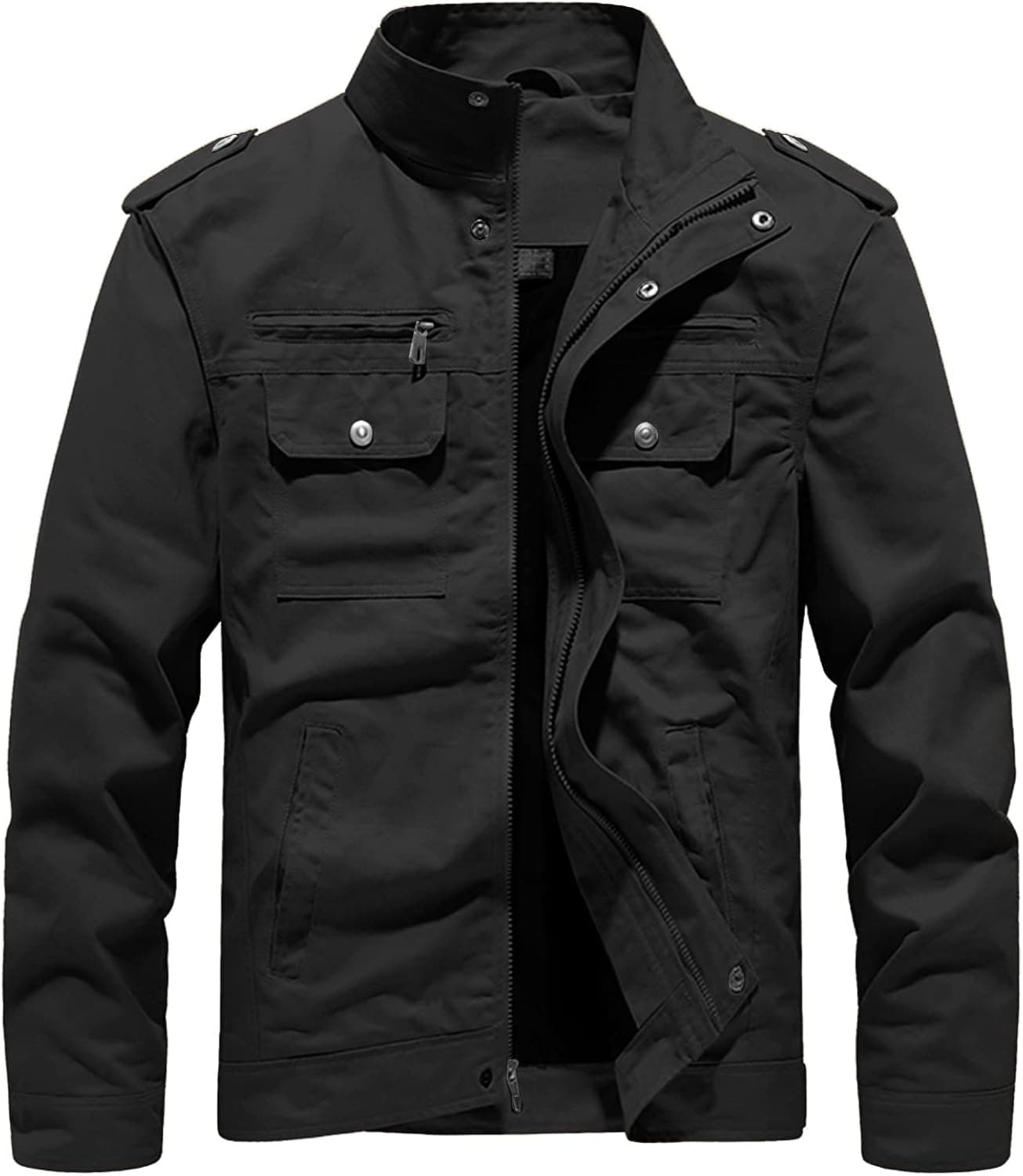 Dr.Cyril Men's Bomber Jacket Lightweight Fall Casual Windbreaker Stand Collar Warm Military Coat With Cargo Pockets