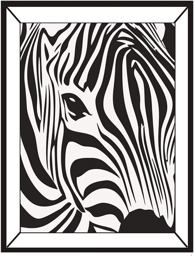 Zebra with Frame Effect Wall Decal Wall Sticker, Peel and Stick Removable Animal Zebra Wall Print Stickers Pictures Mural for Bedroom Living Room.