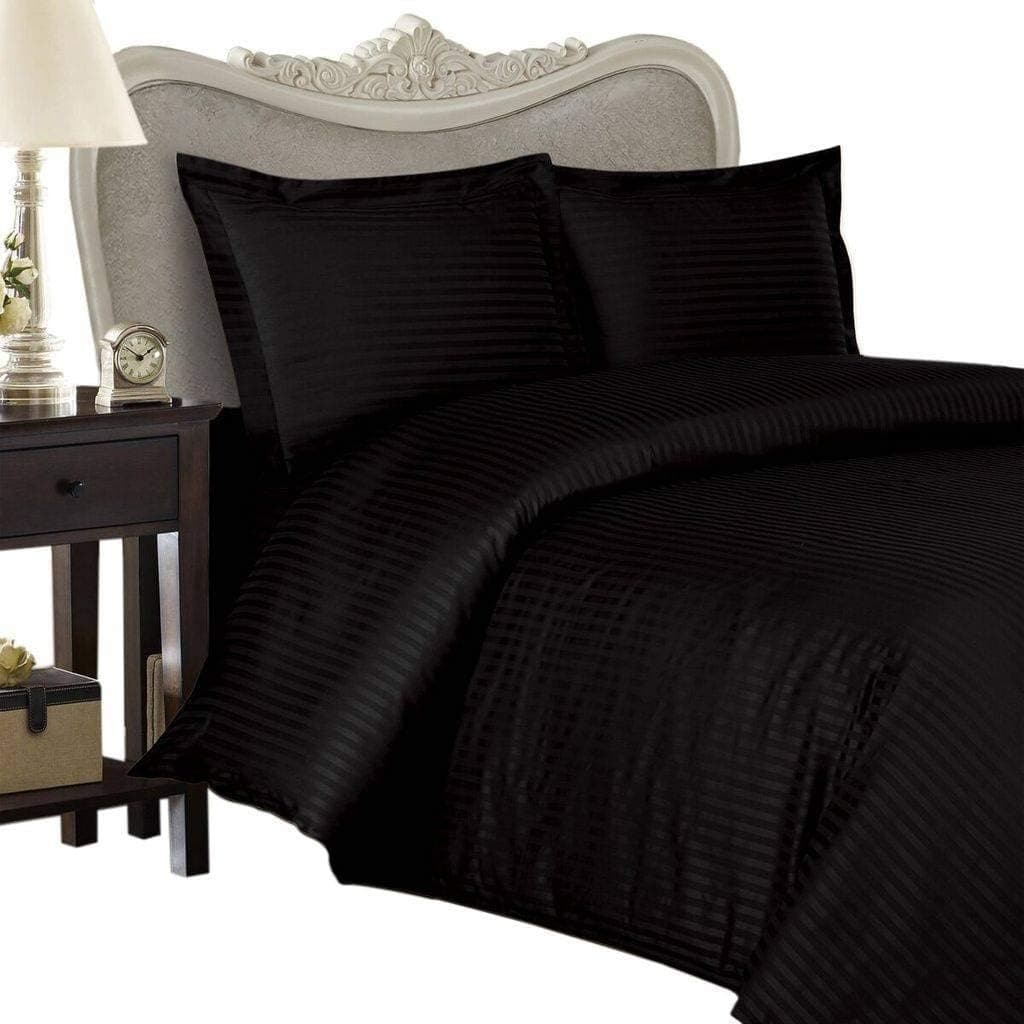 Luxurious 300-Thread-Count Egyptian Cotton 300TC Sheet Set, Queen, Black Damask Stripe 300 TC