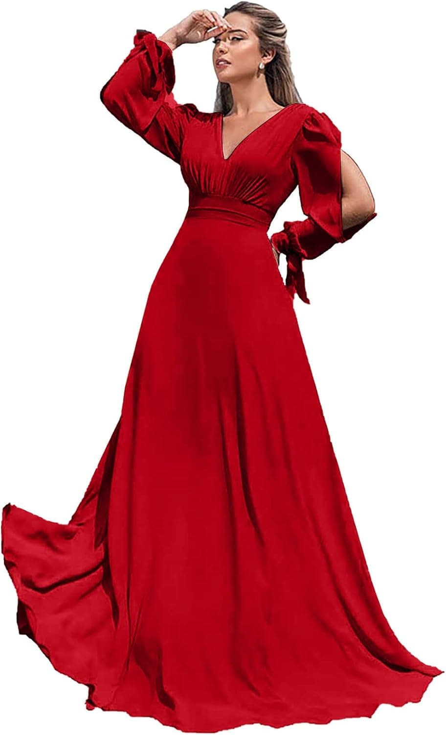 Bridesmaid Dresses Long for Women Formal Elegant Long Sleeve Chiffon A Line Wedding Party Gowns with Split