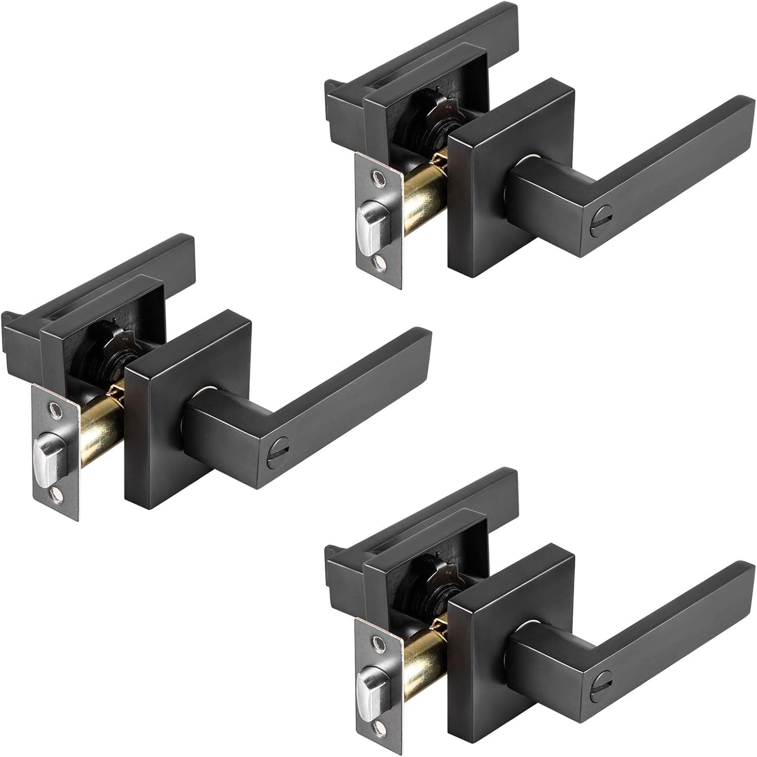 Happybuy Keyed Entry Door Lever 3 Pack Keyed Entry Lever for 35-45mm Thickness Door Keys Alike Door Handle with Lock and Key Reversible Square Door Knob Handles Deadbolt Heavy Duty Entry Lever