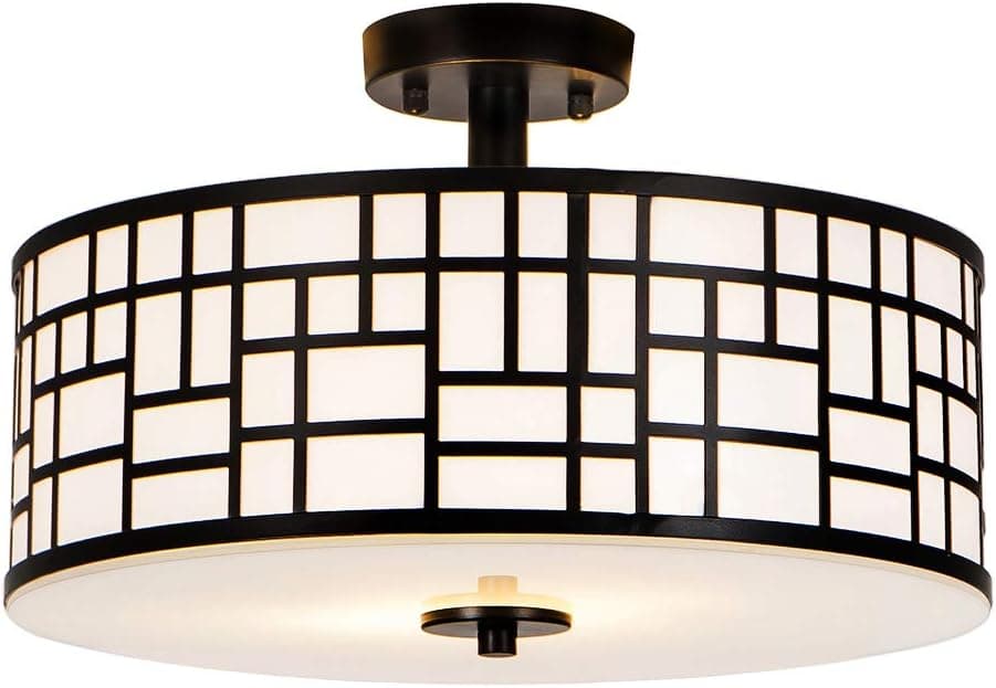 SOTTAE Elegant 2 Lights Glass Diffuser Black Livingroom Bedroom Flush Mount Ceiling Light, Ceiling Lamp Fixture(15.74")