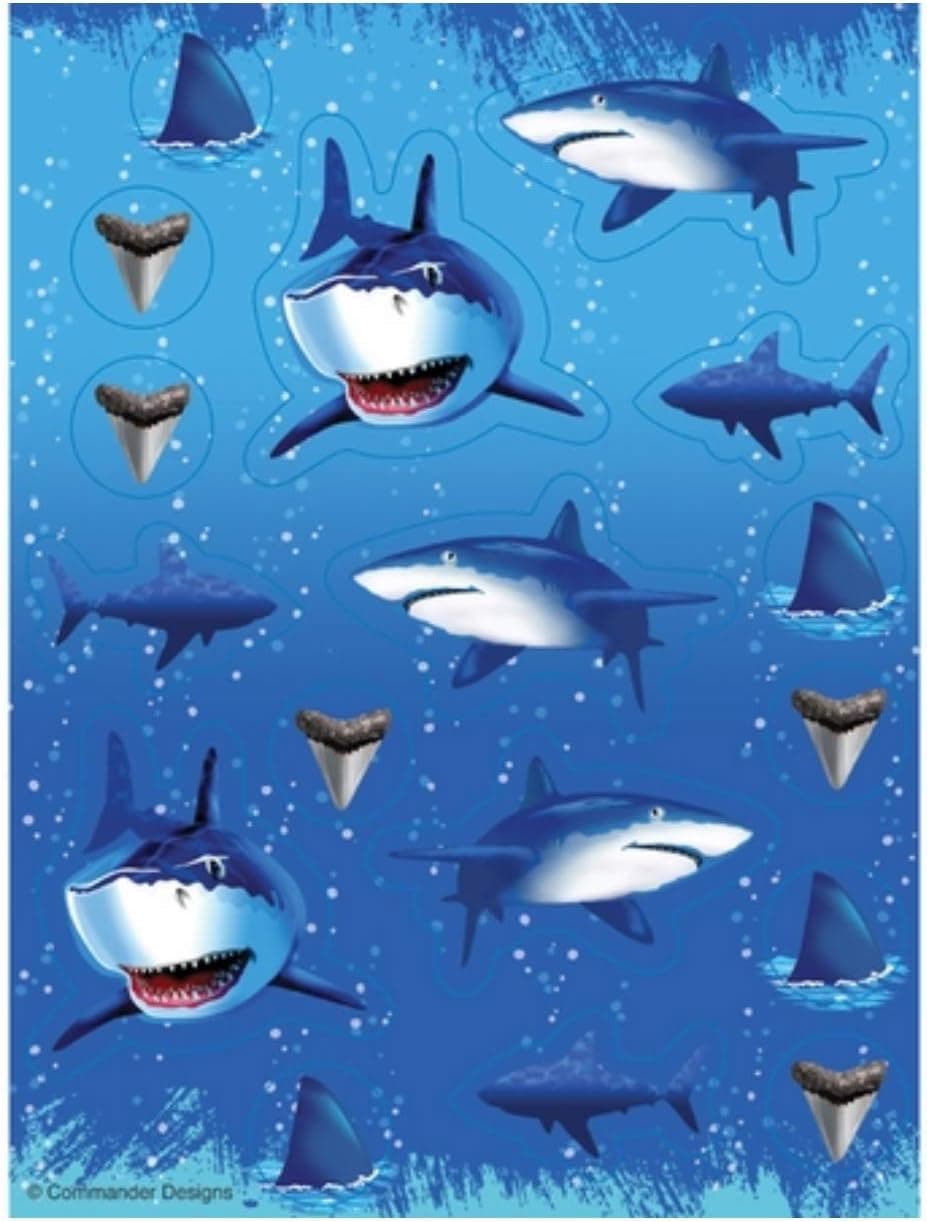 HAPPY DEALS ~ 12 Shark Sticker Sheets - Shark Party Favors Set