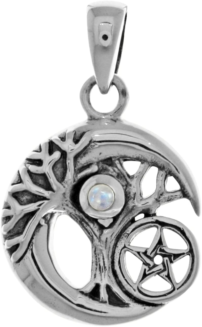 Jewelry Trends Small Celtic Tree of Life Moon Star Sterling Silver Pendant Moonstone