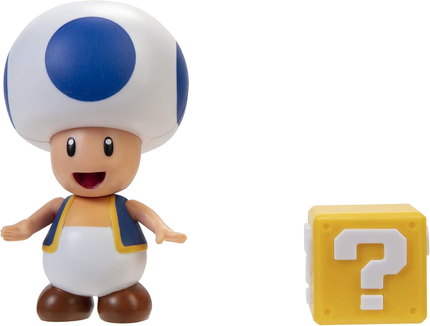 SUPER MARIO Blue Toad 4" Collectible Toy Action Figure with Queston Block Accessory