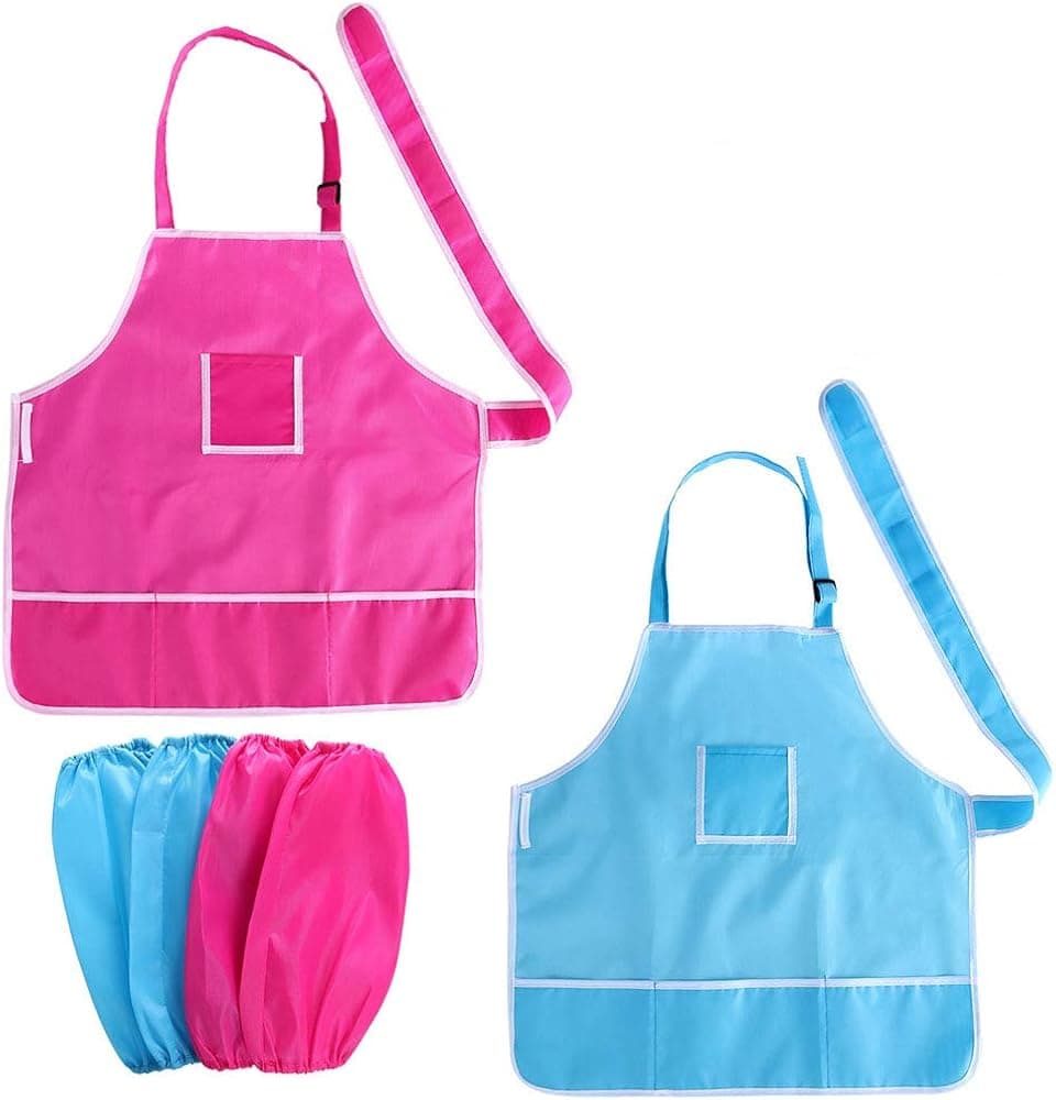 NUOLUX Kids Painting Aprons Waterproof Art Apron with Oversleeves, 2Pcs