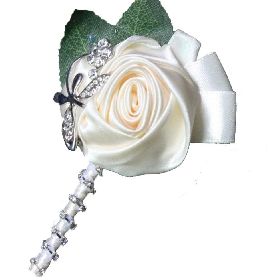 WeddingBobDIY Boutonniere Buttonholes Groom Groomsman Best Man Silk Rose Wedding Flowers Brooch Pin Accessories Prom Suit Decoration Ivory