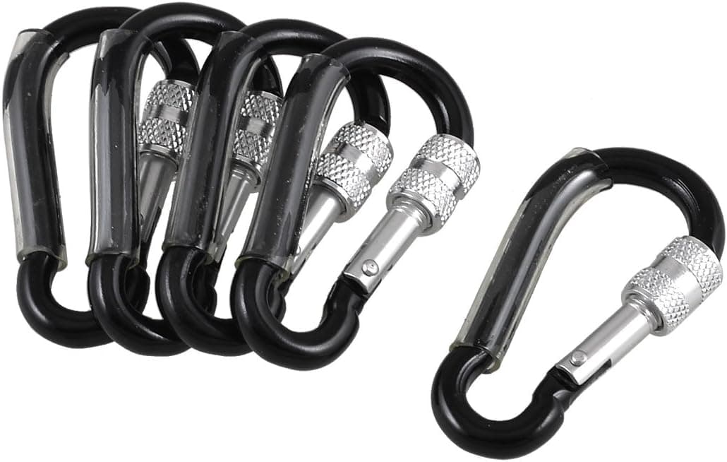 uxcell 5 Pcs Aluminum Alloy Screw Lock Carabiner Keyring Hook Black