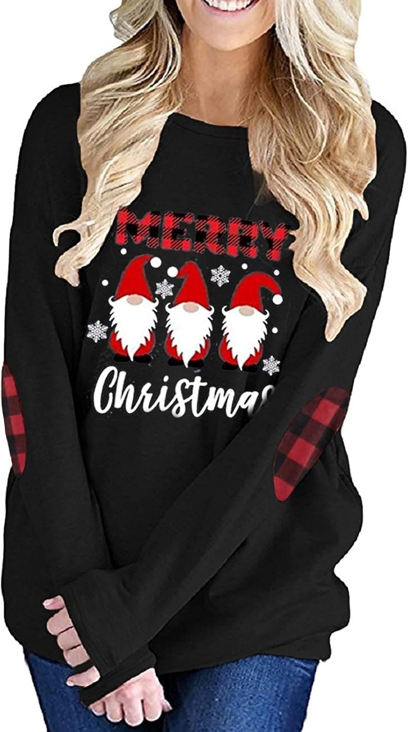 Unidear Christmas Shirts for Women Long Sleeve Casual Sweatshirt Halloween Tops