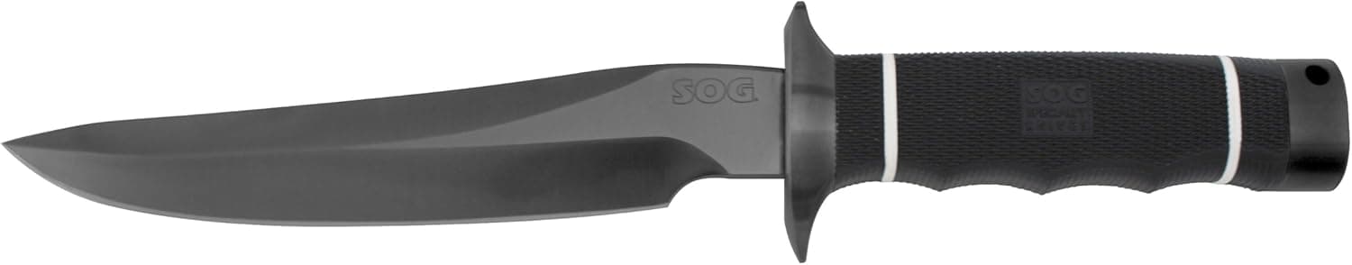 SOG Specialty Knives & Tools SRB01-L Recon Bowie 2.0 6.8-Inch Straight Fixed Blade Knife with Kraton Handle, Black TiNi