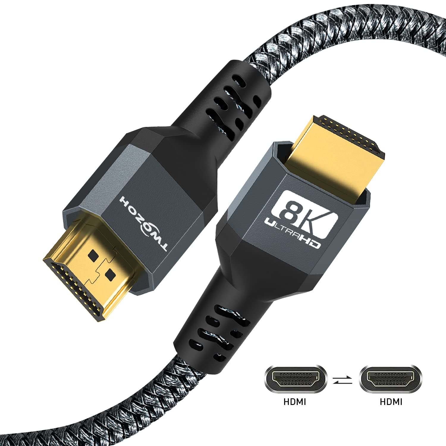 Twozoh 8K HDMI 2.1 Cable 15FT, 48Gbps High-Speed HDMI to HDMI Braided Cord, 8K@60Hz, 4K@120HZ&ARC for Apple TV, Roku, Fire TV, Nintendo Switch, Playstation, PS5, Xbox One, Monitor, PC