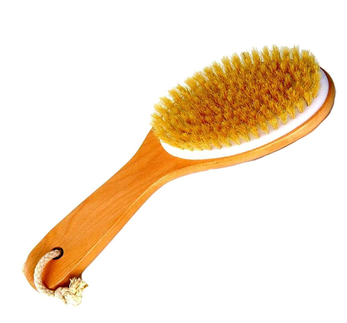 100% Natural Boar Bristle Body Brush with Wooden Handle by Spa Destinations®"Creating The In Home Spa Experience" Best Quality! Best Value!
