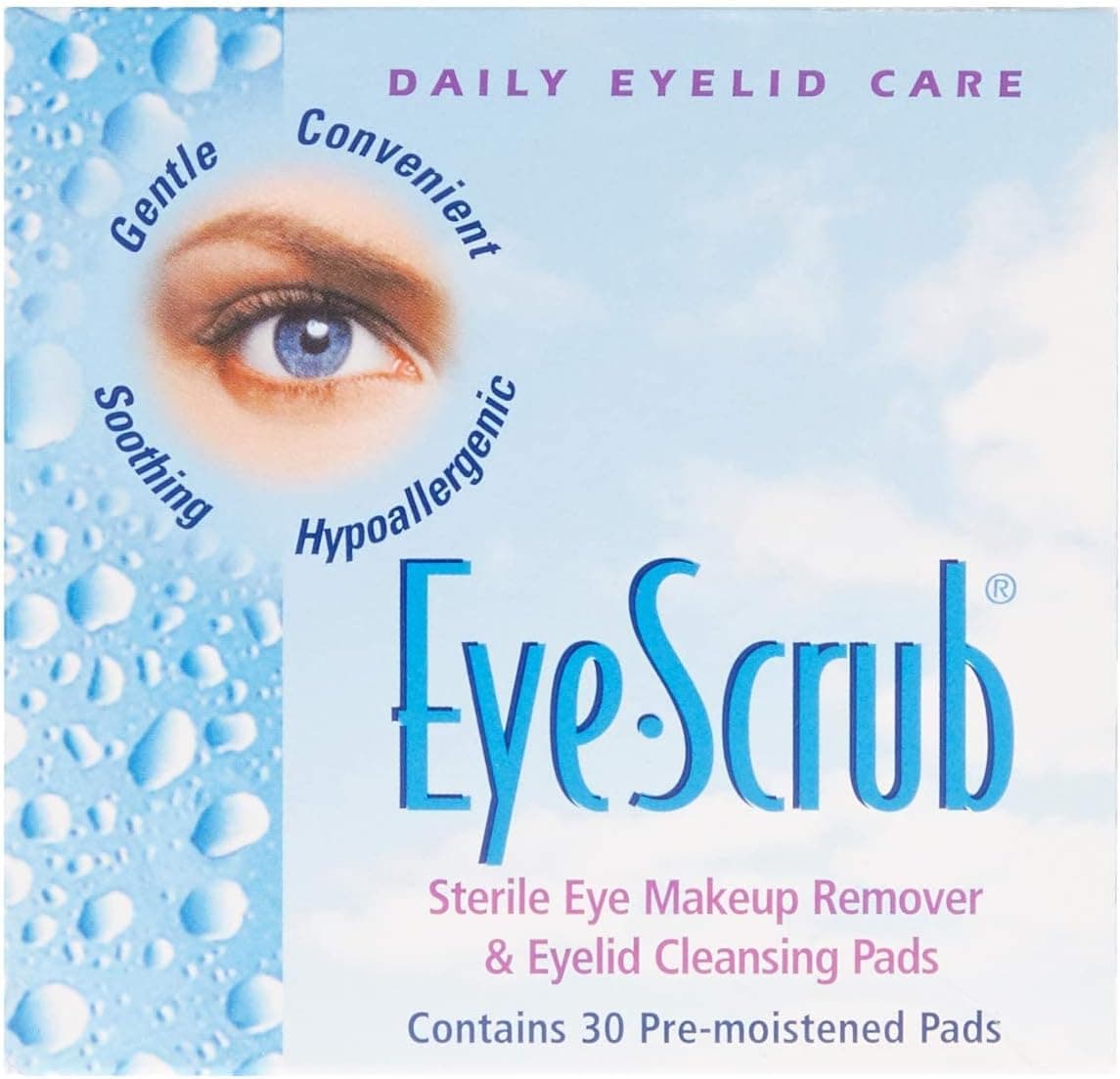 Eye Scrub Sterile Eye Makeup Remover & Eyelid Cleansing Pads 30 Ea (Pack of 12) - (Total of 360 Pads)