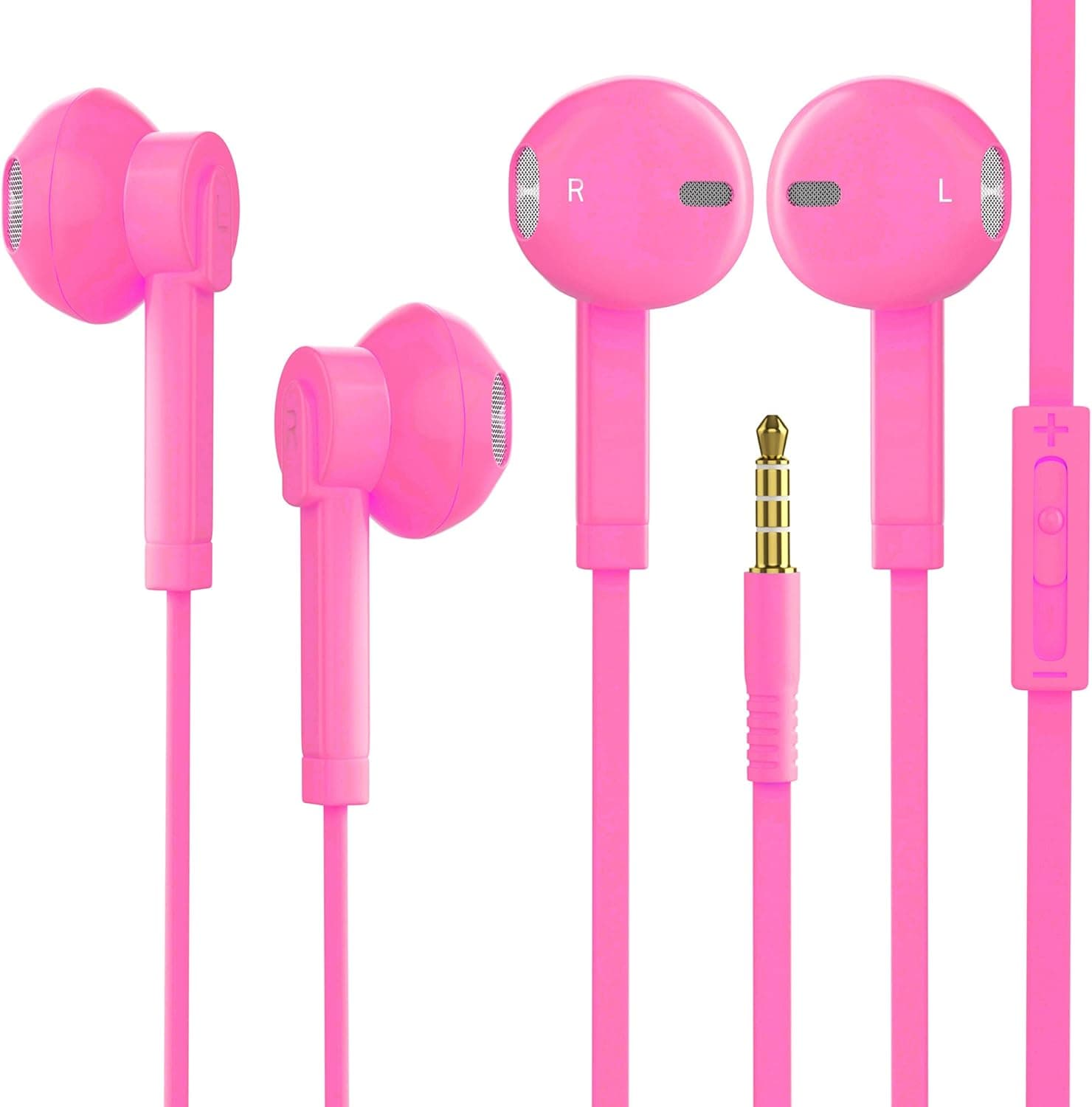 Headphones with Microphone Certified in-Ear Headphone 3.5mm Noise Isolating Earphones Headset for Laptop Tablet iOS/Android Smartphones, 2 Pack, Pink
