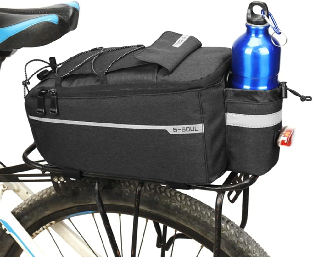 ZTZ Bike Rack Bag, Bike Rear Seat Cargo Bag, Bicycle Rear Rack Storage Luggage,8L Insulated Bicycle Trunk Bag Storage Luggage Bag Waterproof with Reflective Stripes (Black)