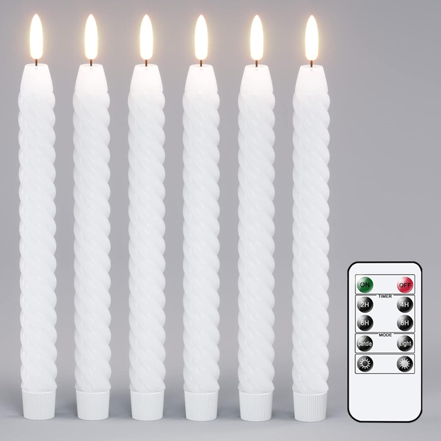 Lasumora Christmas Flameless Taper Candles Flickering with 10-Key Remote, Battery Operated 3D Wick LED Spiral Window Candles 6 Pack Real Wax Wedding Home Birthday Christmas Decor(0.78 X 9.8 Inchs)